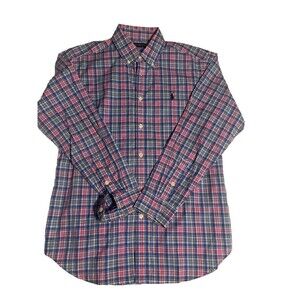 Ralph Lauren Men's Blue Pink Plaid Button-Down Long Sleeve Dress Shirt  Small